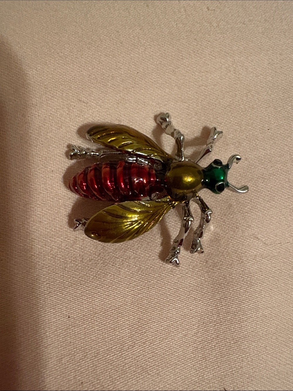 Beetle Brooch with Red, Olive and Emerald Accents